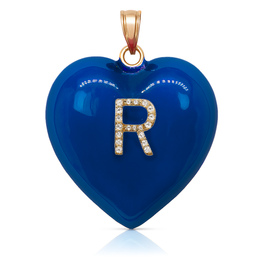 14K Gold, Diamonds, Enamel Large Puffy Heart Charm