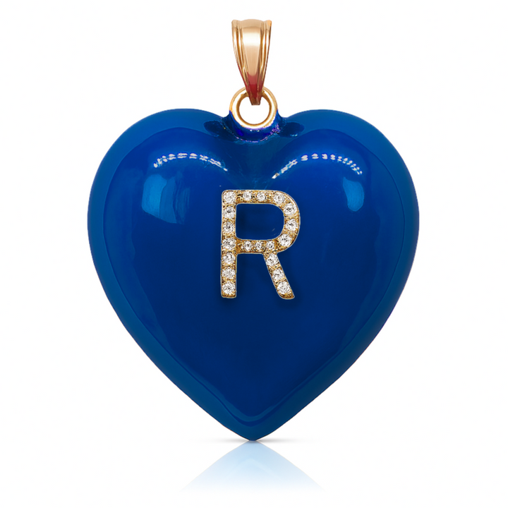 14K Gold, Diamonds, Enamel Large Puffy Heart Charm