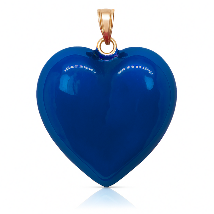 14K Gold, Diamonds, Enamel Large Puffy Heart Charm