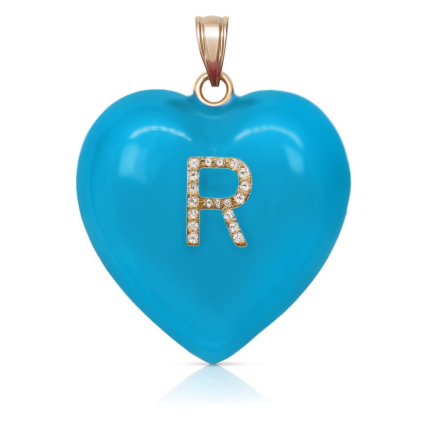 14K Gold, Diamonds, Enamel Large Puffy Heart Charm
