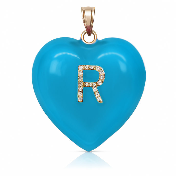 14K Gold, Diamonds, Enamel Large Puffy Heart Charm