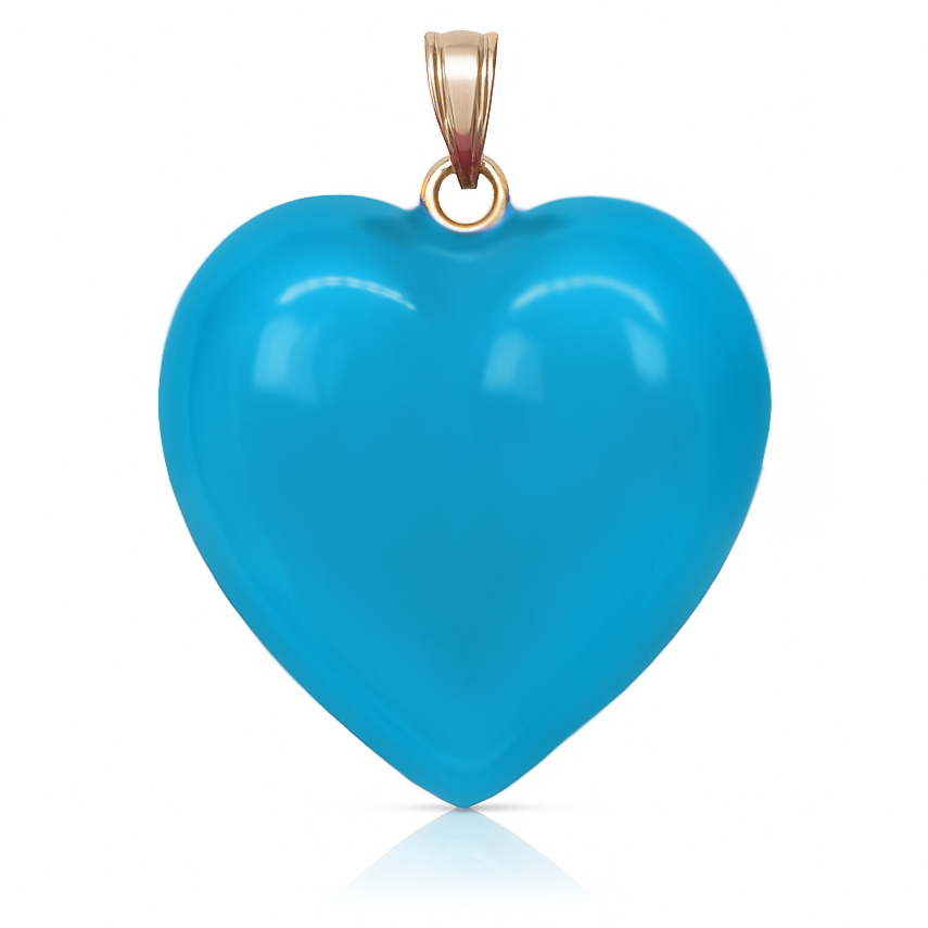 14K Gold, Diamonds, Enamel Large Puffy Heart Charm