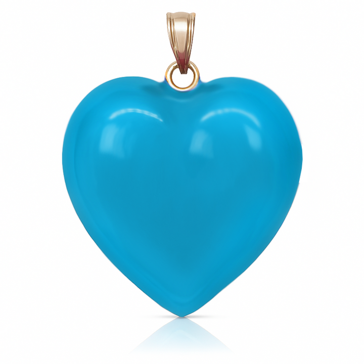 14K Gold, Diamonds, Enamel Large Puffy Heart Charm