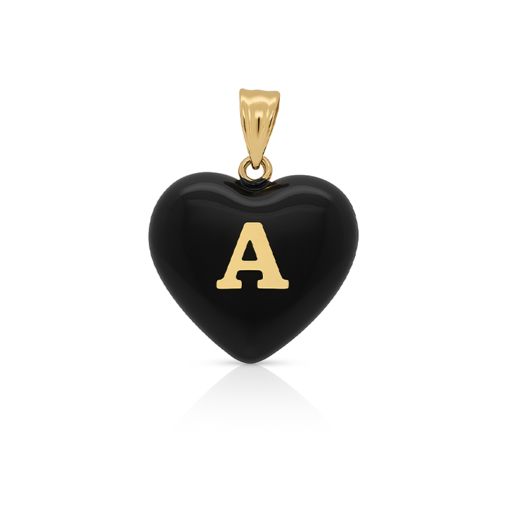 14K Gold, Diamonds, Enamel Small Puffy Heart Charm
