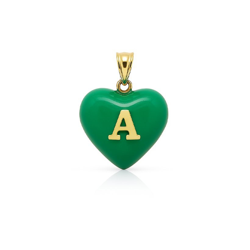 14K Gold, Diamonds, Enamel Small Puffy Heart Charm