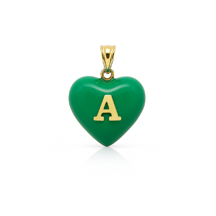 14K Gold, Diamonds, Enamel Small Puffy Heart Charm