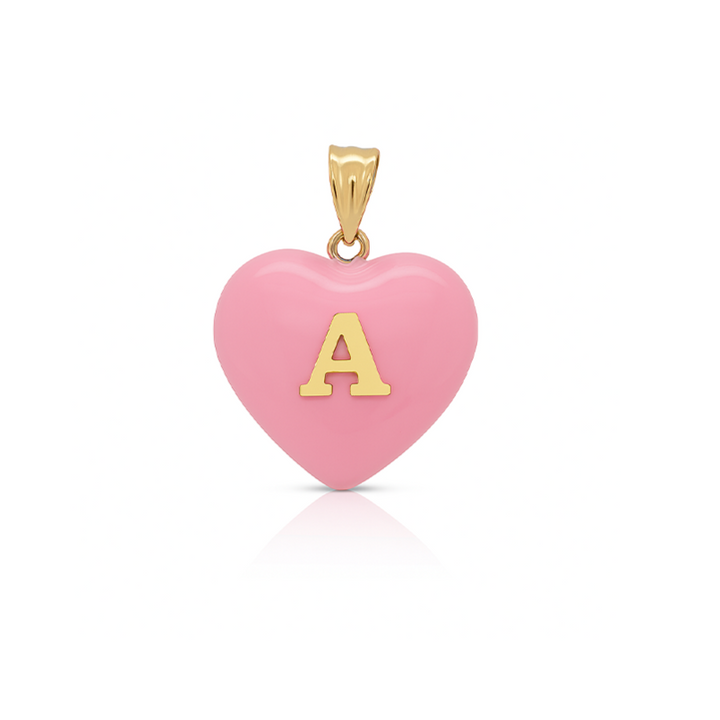 14K Gold, Diamonds, Enamel Small Puffy Heart Charm