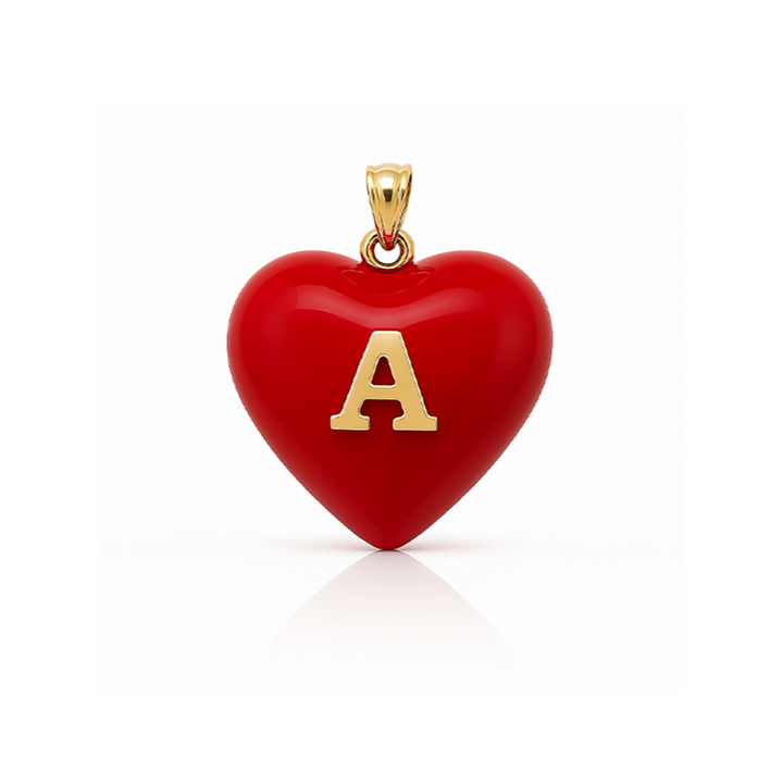 14K Gold, Diamonds, Enamel Small Puffy Heart Charm