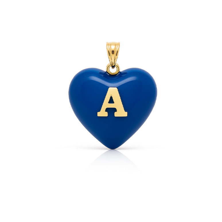 14K Gold, Diamonds, Enamel Small Puffy Heart Charm
