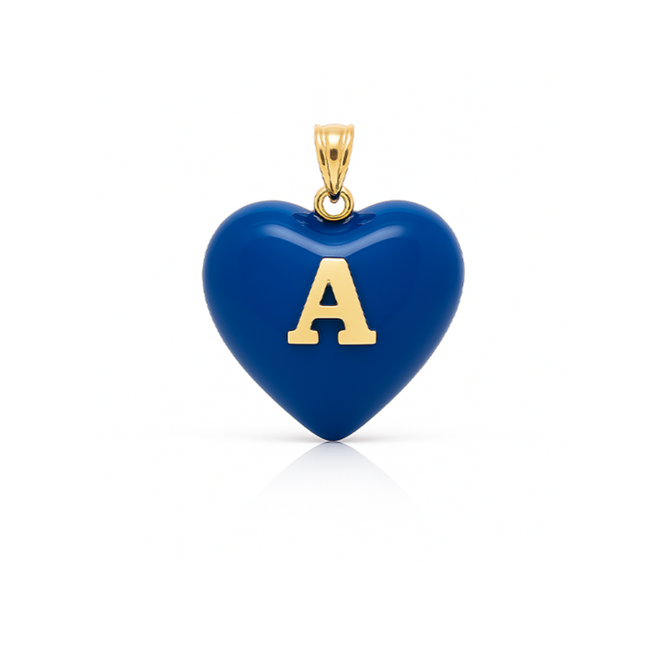 14K Gold, Diamonds, Enamel Small Puffy Heart Charm