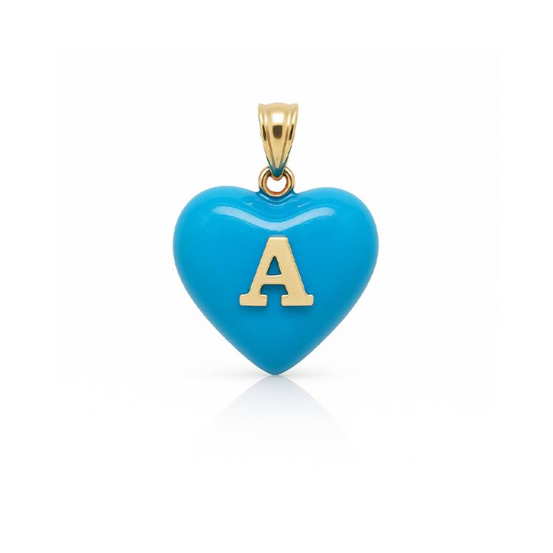 14K Gold, Diamonds, Enamel Small Puffy Heart Charm