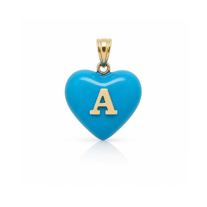 14K Gold, Diamonds, Enamel Small Puffy Heart Charm