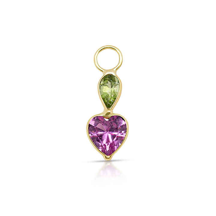 14K Gold Peridot and Pink Gemstones Heart Earring Charm