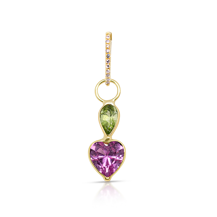 14K Gold Peridot and Pink Gemstones Heart Earring Charm