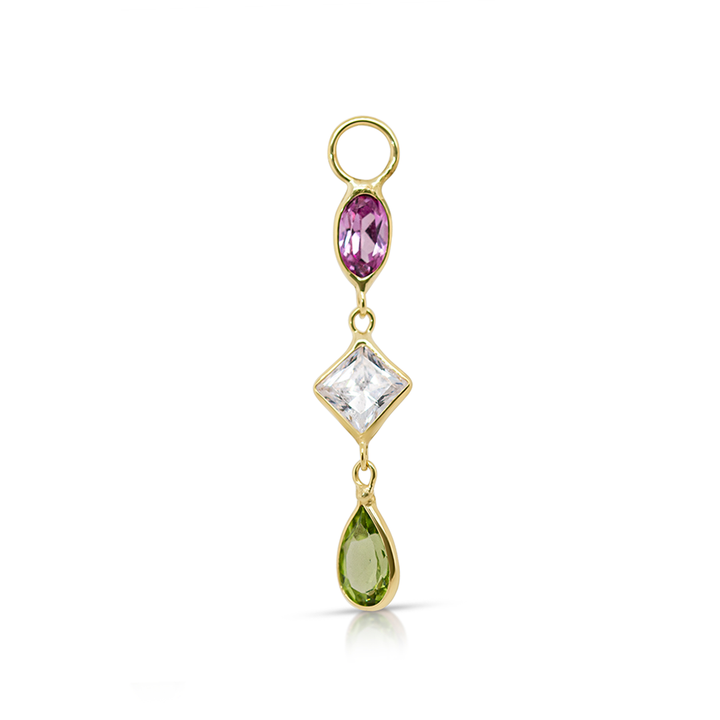 14K Gold Pink, White and Peridot Multi-shaped Gemstones Earring Charm