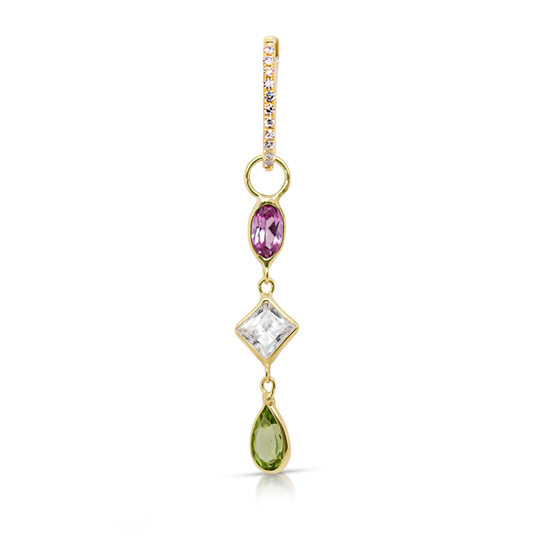 14K Gold Pink, White and Peridot Multi-shaped Gemstones Earring Charm