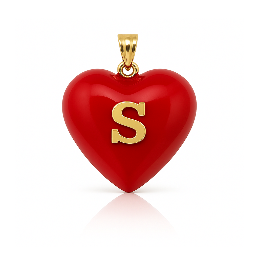 14K Gold  Enamel Medium Puffy Heart Charm