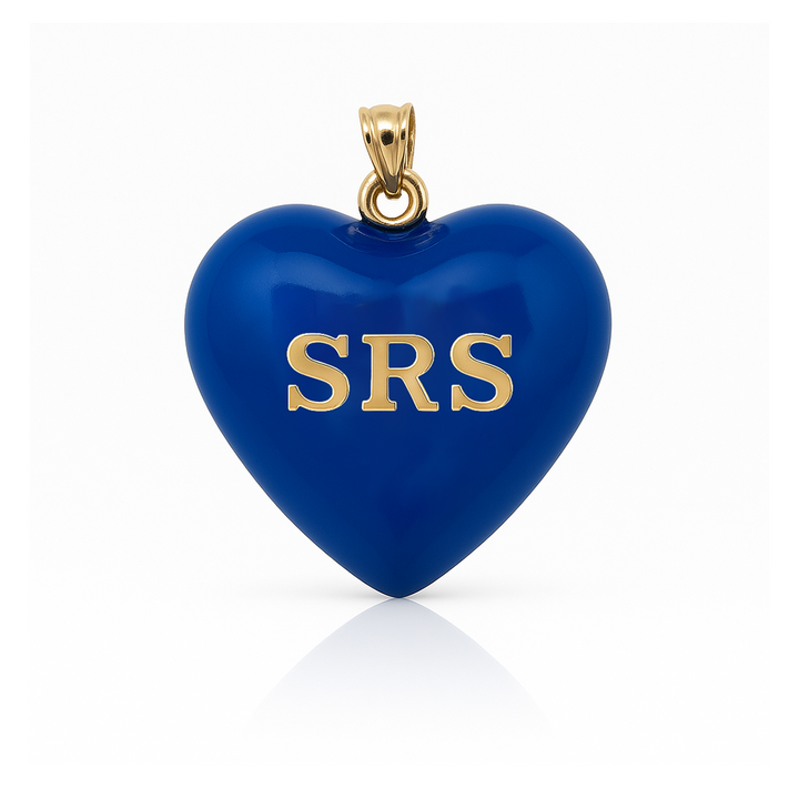14K Gold  Enamel Medium Puffy Heart Charm