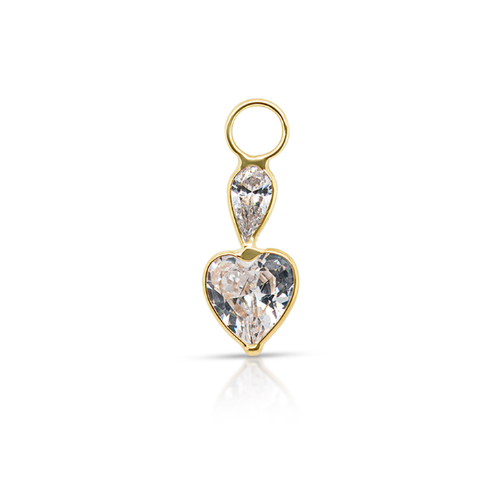 14K Gold White Gemstones Heart Earring Charm