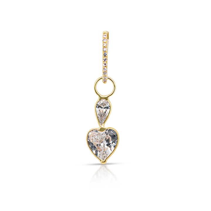 14K Gold White Gemstones Heart Earring Charm