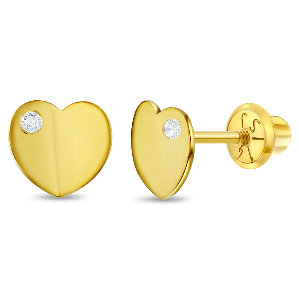 Gold Heart Cz Girls Earrings