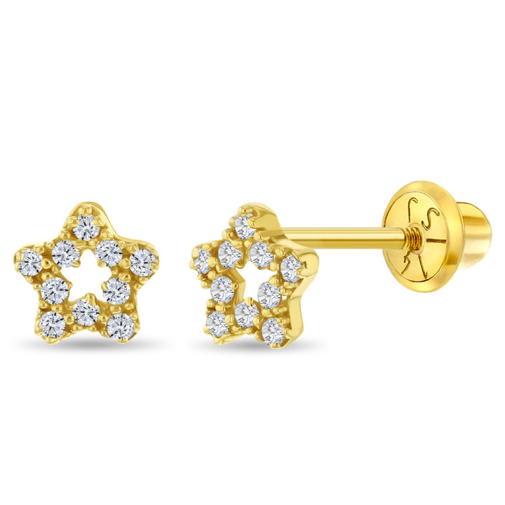 14k CZ Encrusted Star Girls Earrings