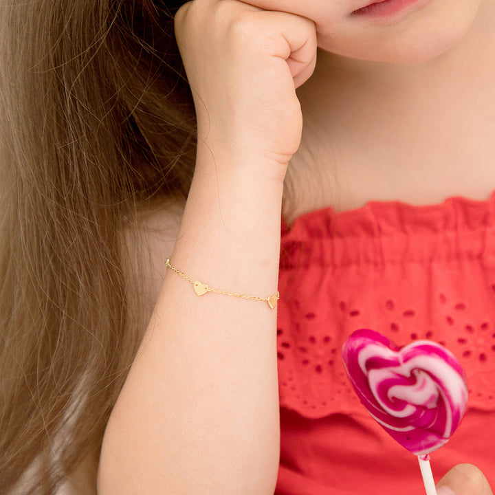 14K Gold Multiple Hearts Girls Bracelet