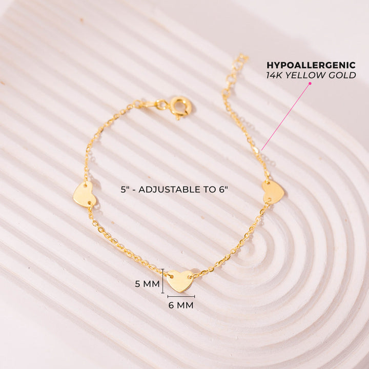14K Gold Multiple Hearts Girls Bracelet