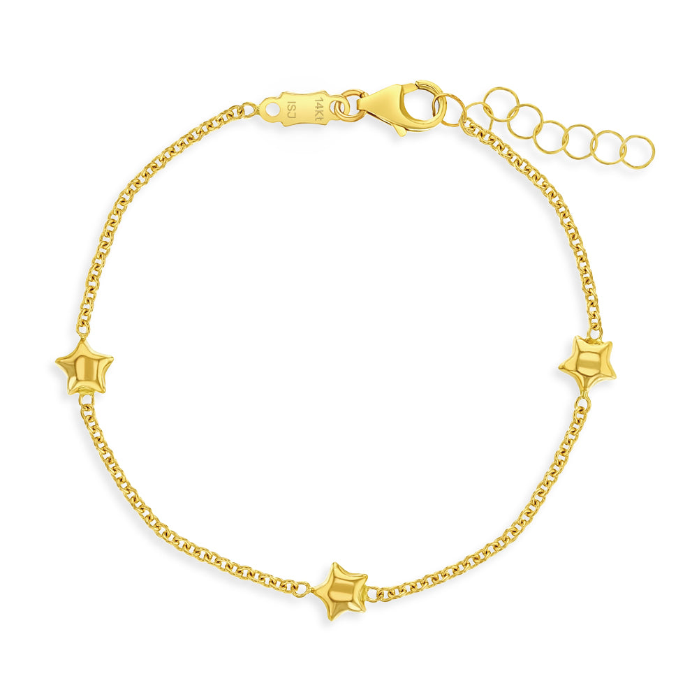 14K Gold Puffed Stars Kids Bracelet
