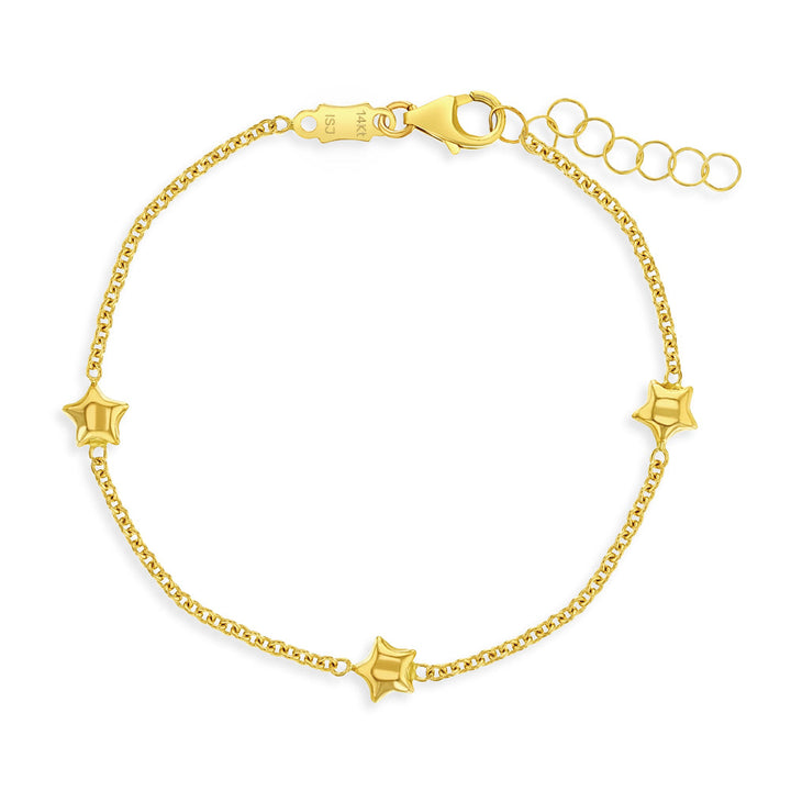 14K Gold Puffed Stars Kids Bracelet