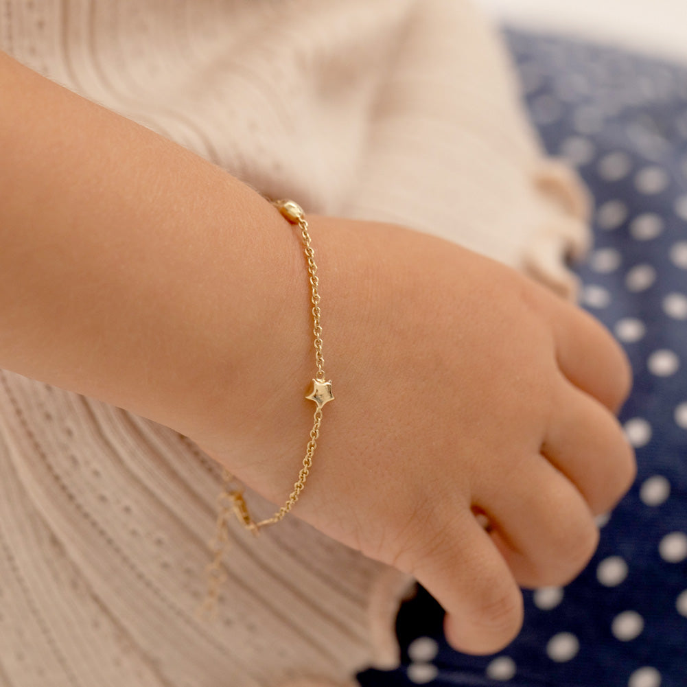 14K Gold Puffed Stars Kids Bracelet