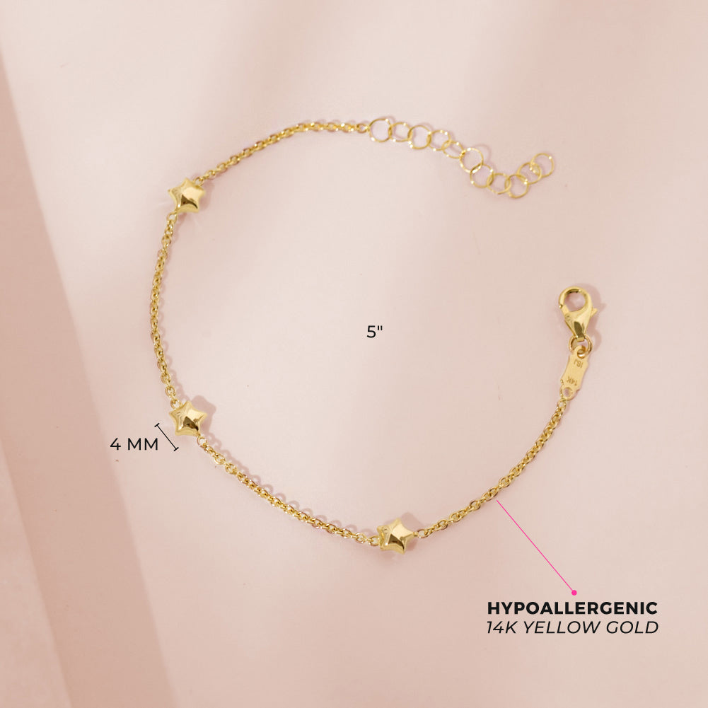 14K Gold Puffed Stars Kids Bracelet