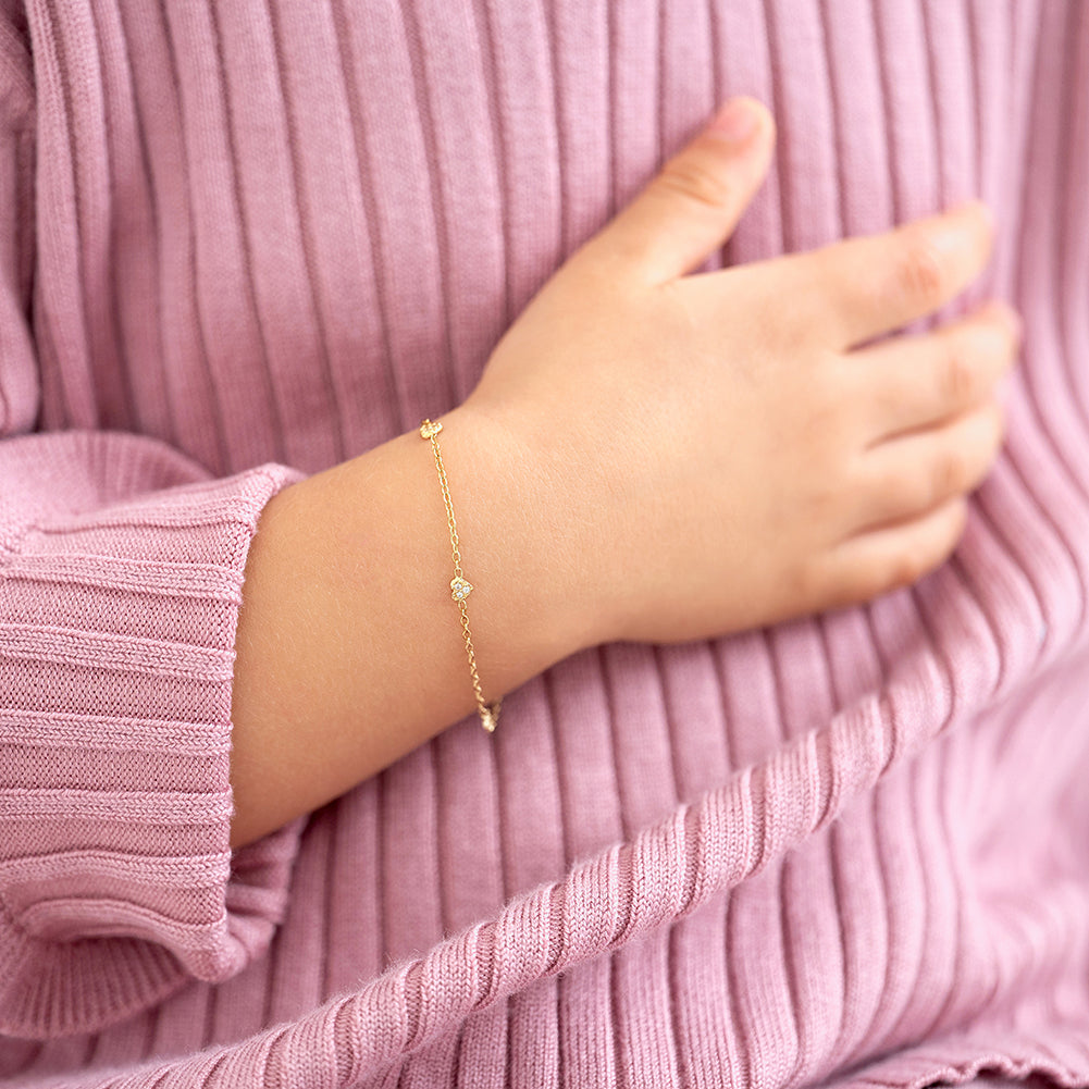 14K Gold Tiny Heart Link Girls Bracelet