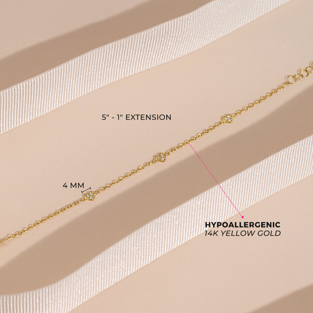 14K Gold Tiny Heart Link Girls Bracelet