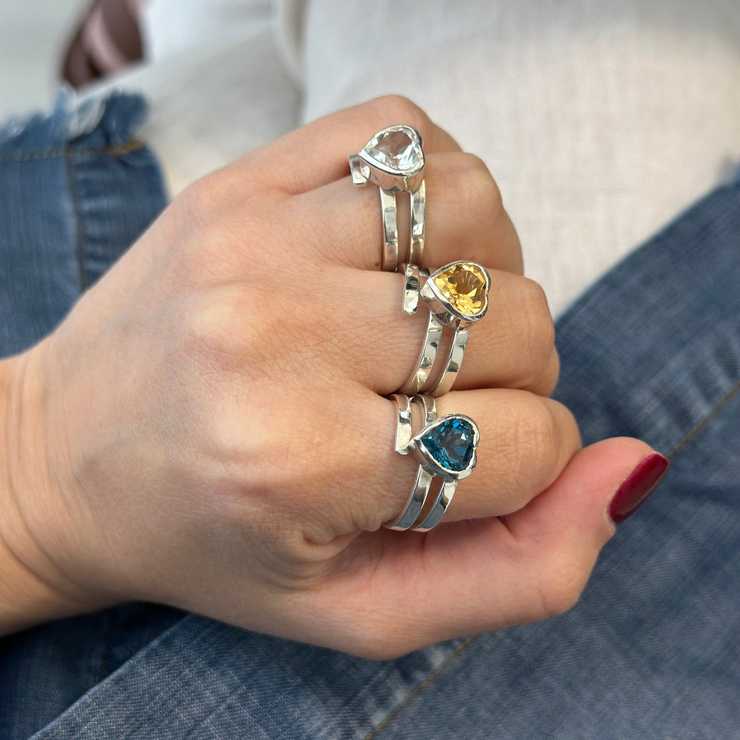 925 Sterling Silver Citrine Heart Swirl Ring