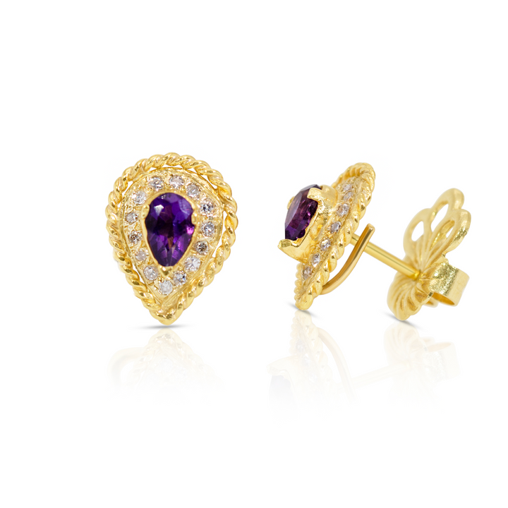 18K Gold, Amethyst and Diamond Pave Braided Drop SW Earrings