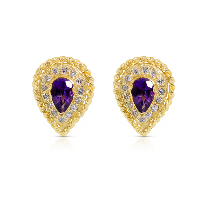 18K Gold, Amethyst and Diamond Pave Braided Drop SW Earrings