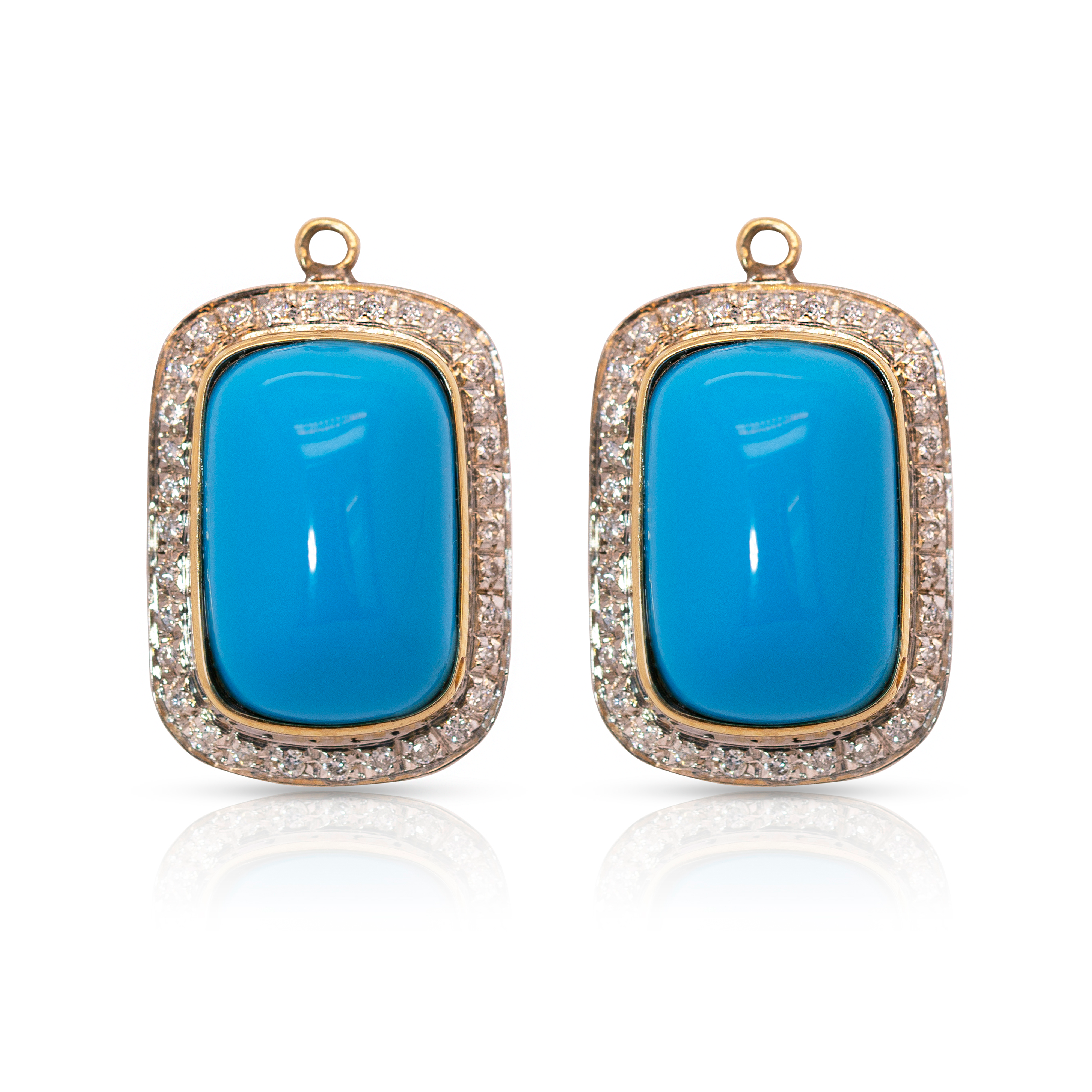 18K Gold, Turquoise and Diamonds Earring Pendants