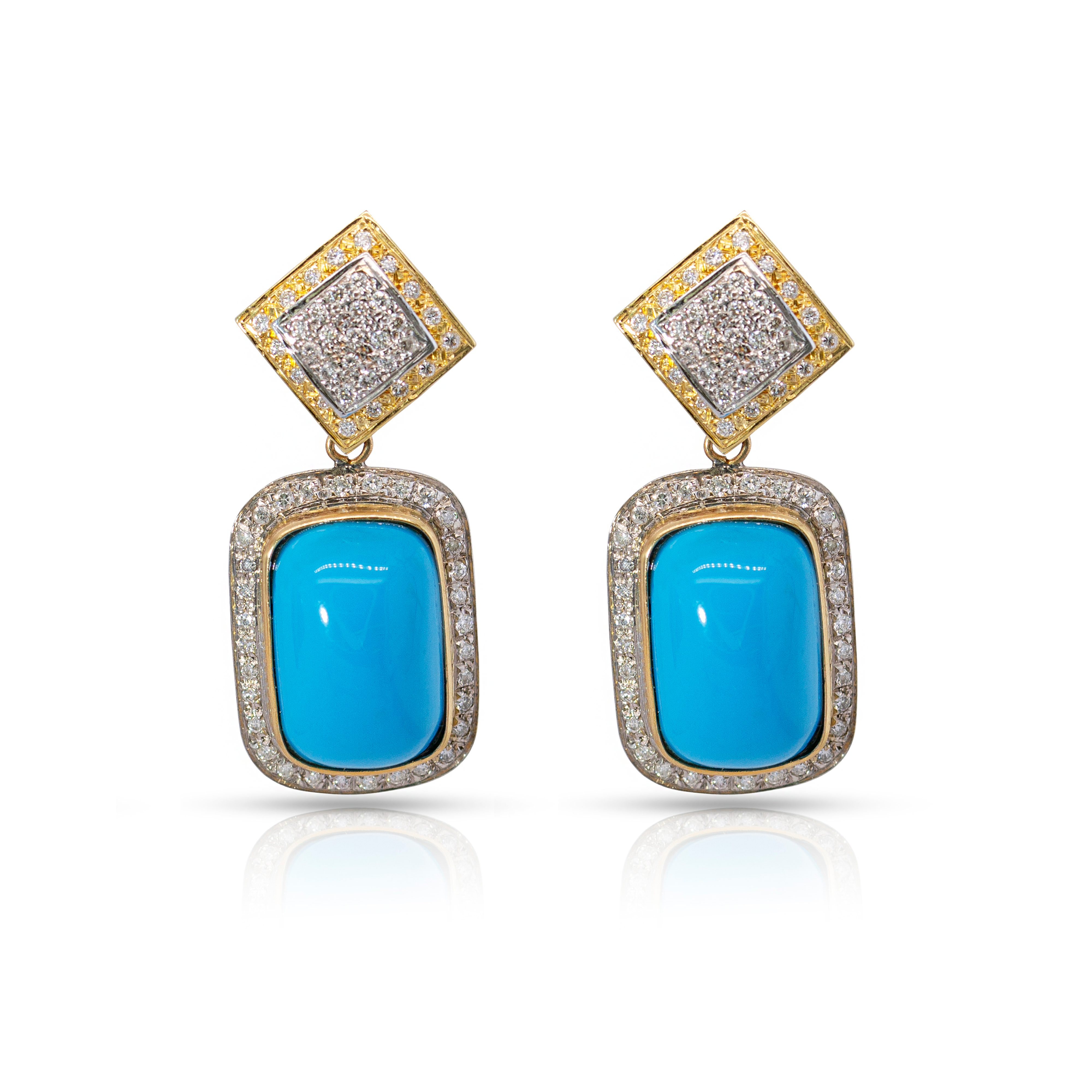 18K Gold, Turquoise and Diamonds Earring Pendants