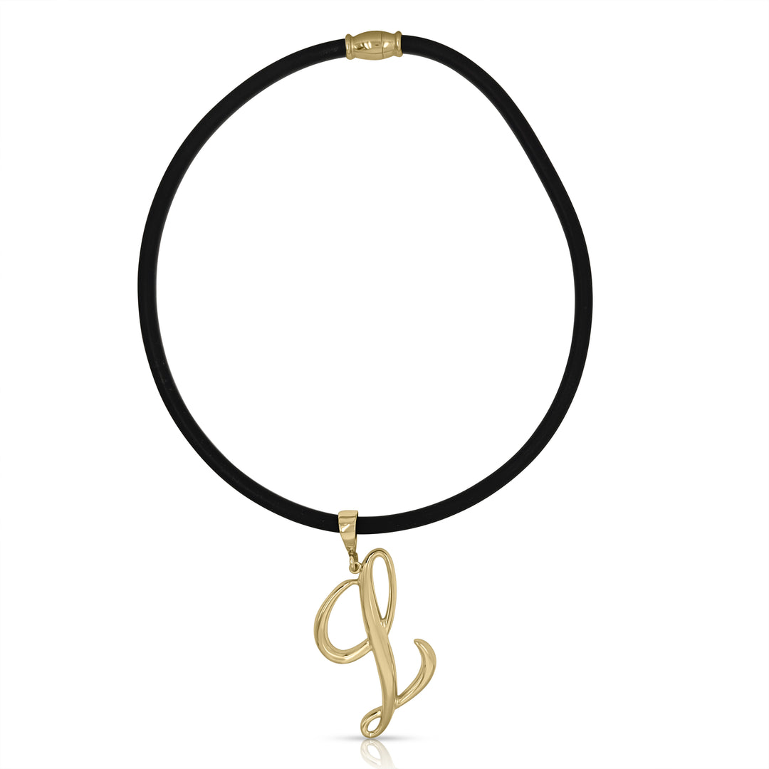 14K Yellow Gold Vermeil Silver Statement Initial Charm and Chocker Necklace