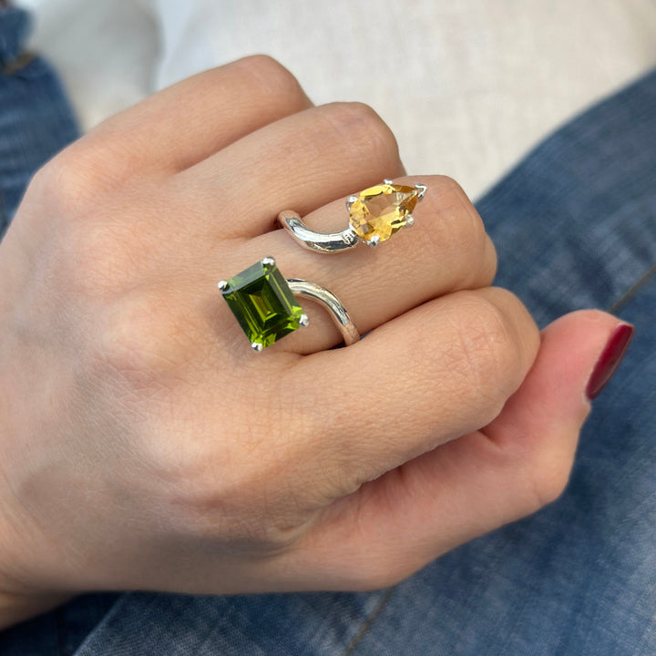 925 Sterling Silver Citrine and Peridot Gemstones Twisted Ring