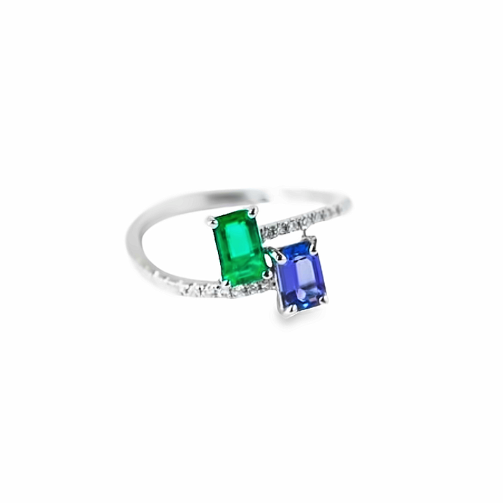 Baguette Tanzanite and Emerald Ring