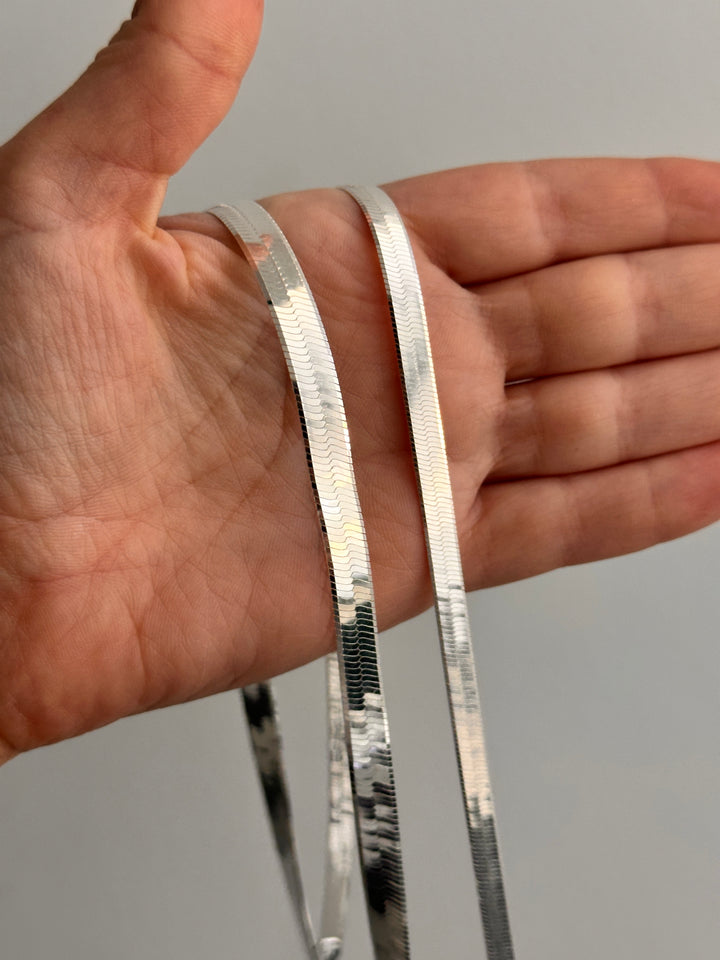 925 Sterling Silver Herringbone Chain Necklace