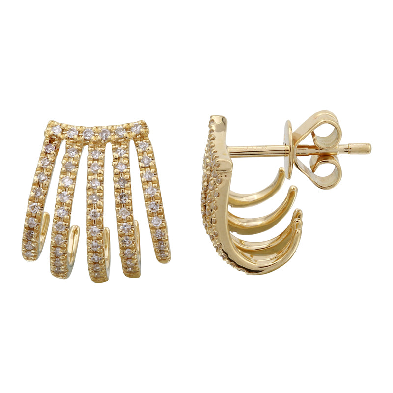 14K Yellow Gold Diamond Pave Five Claws Studs Earrings