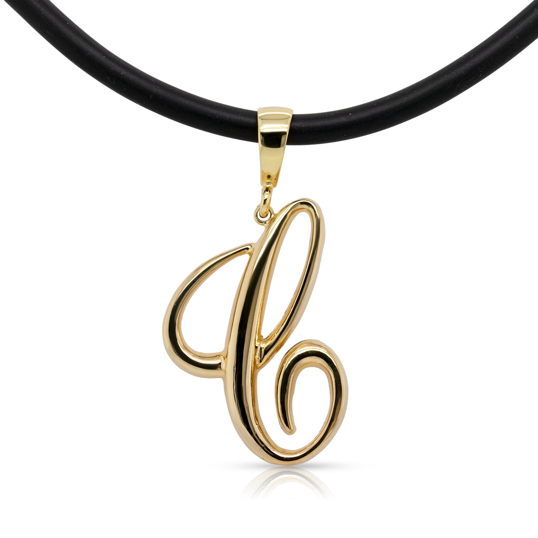 14K Yellow Gold Vermeil Silver Statement Initial Charm and Chocker Necklace