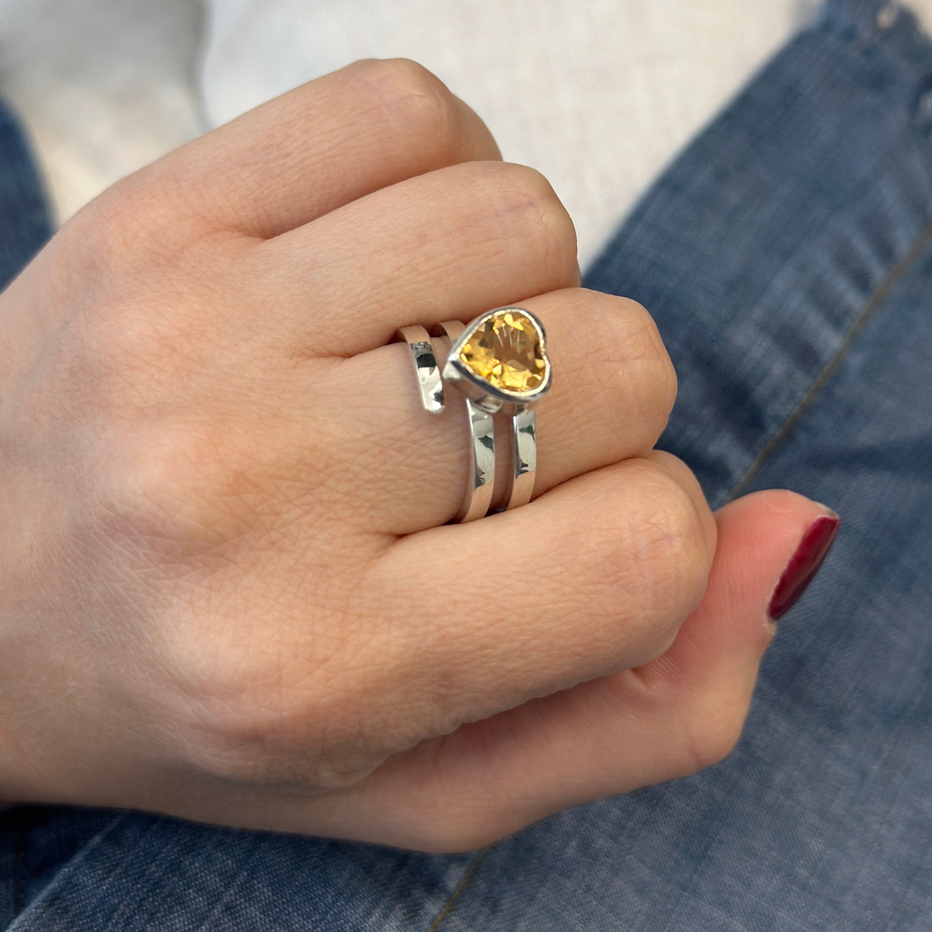 925 Sterling Silver Citrine Heart Swirl Ring