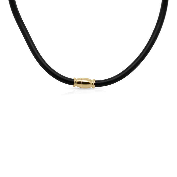 14K Yellow Gold Vermeil Silver Magnet Closure Black Rubber Chocker