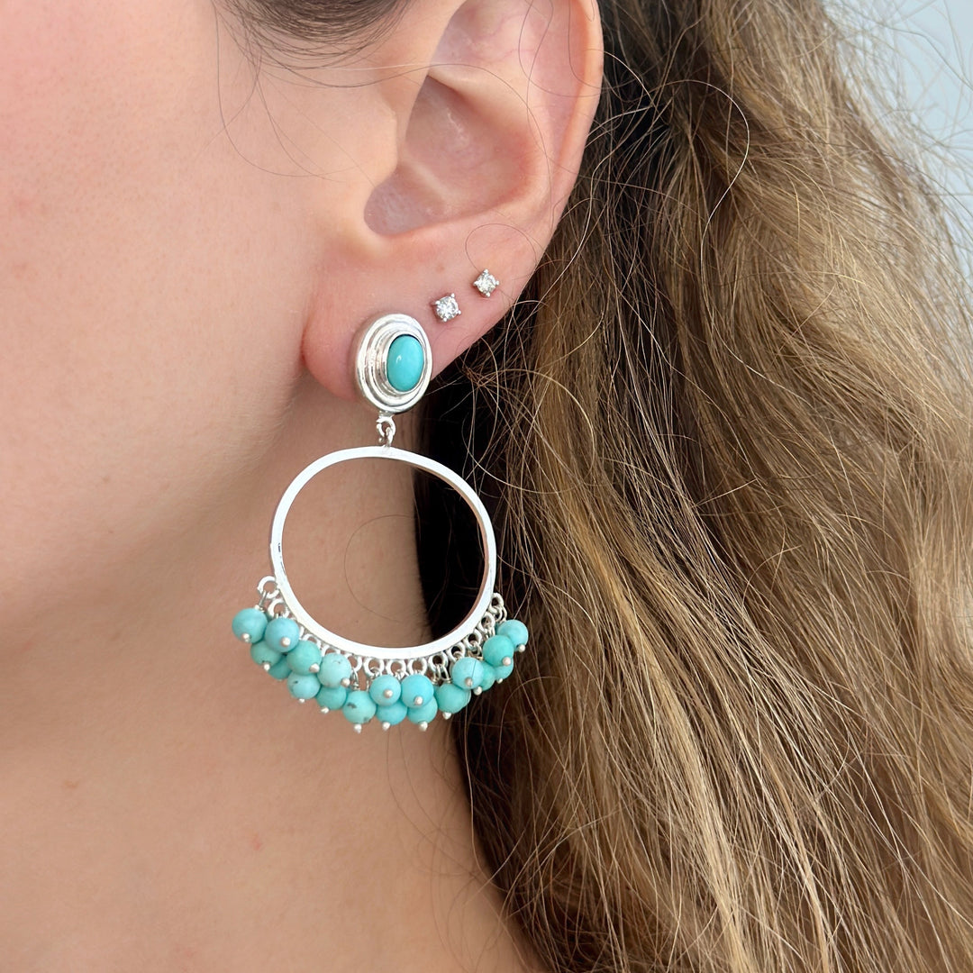925 Sterling Silver Hoop and Turquoise Beads Earrings