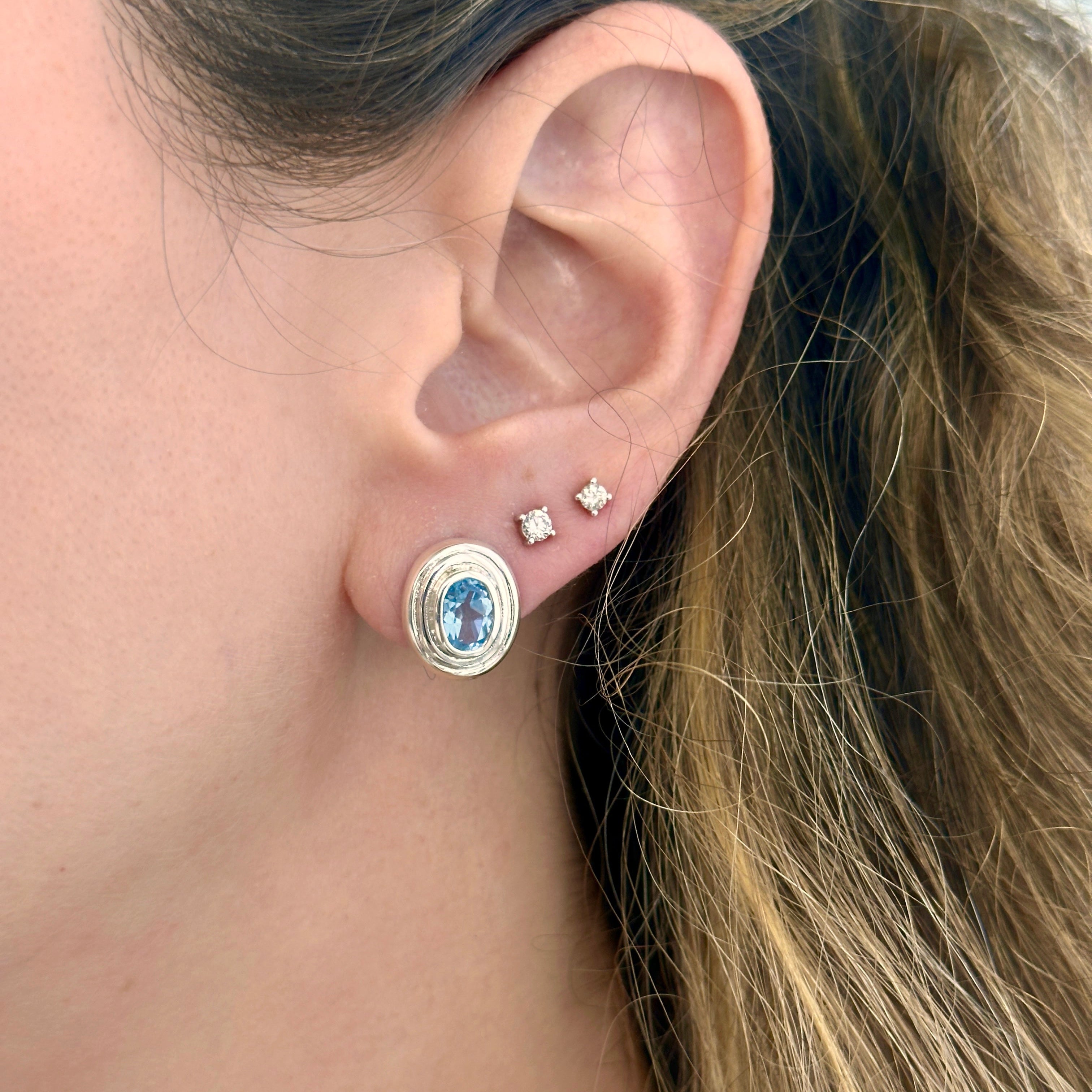 925 Sterling Silver Oval Blue Topaz Earring Studs