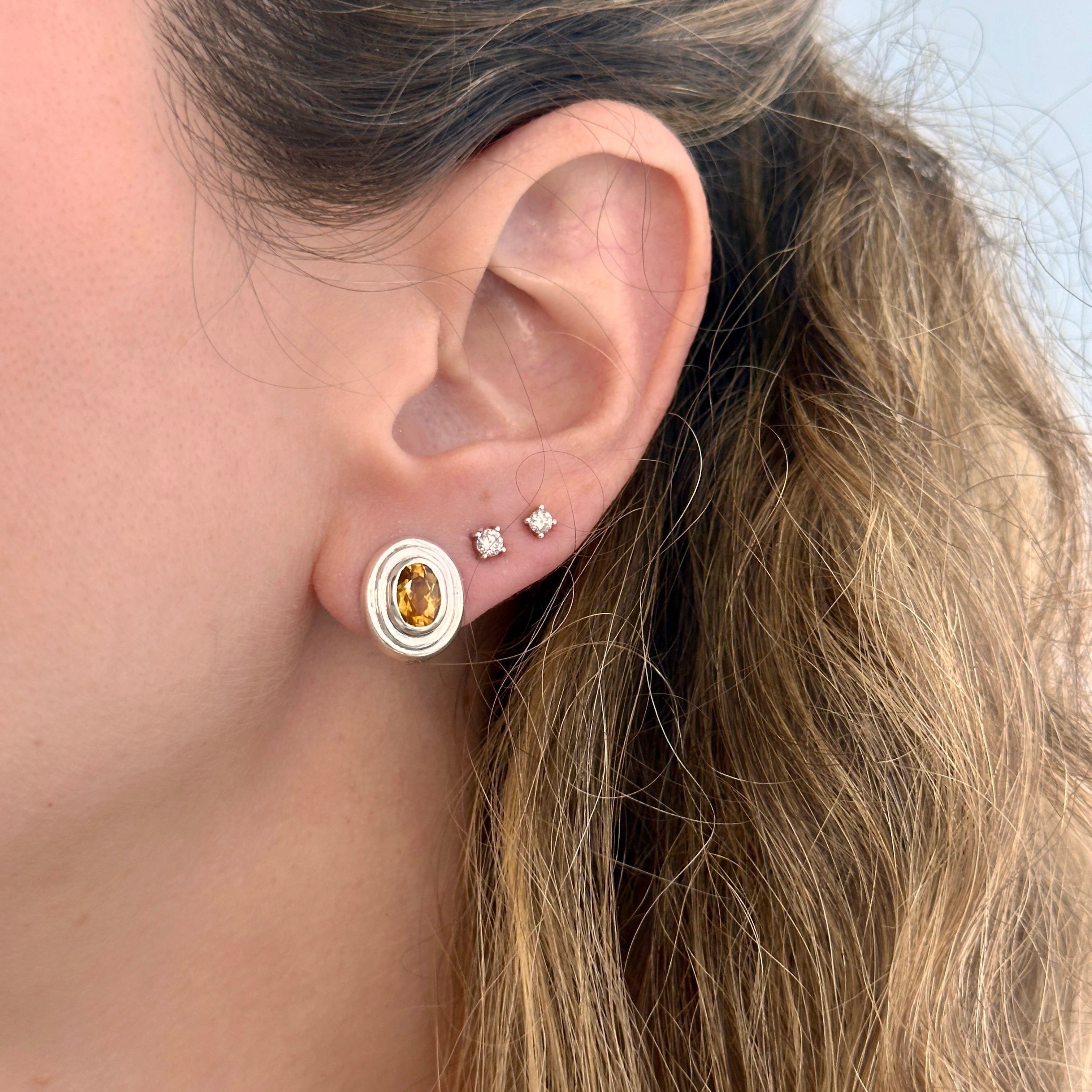 925 Sterling Silver Oval Citrine Earring Studs
